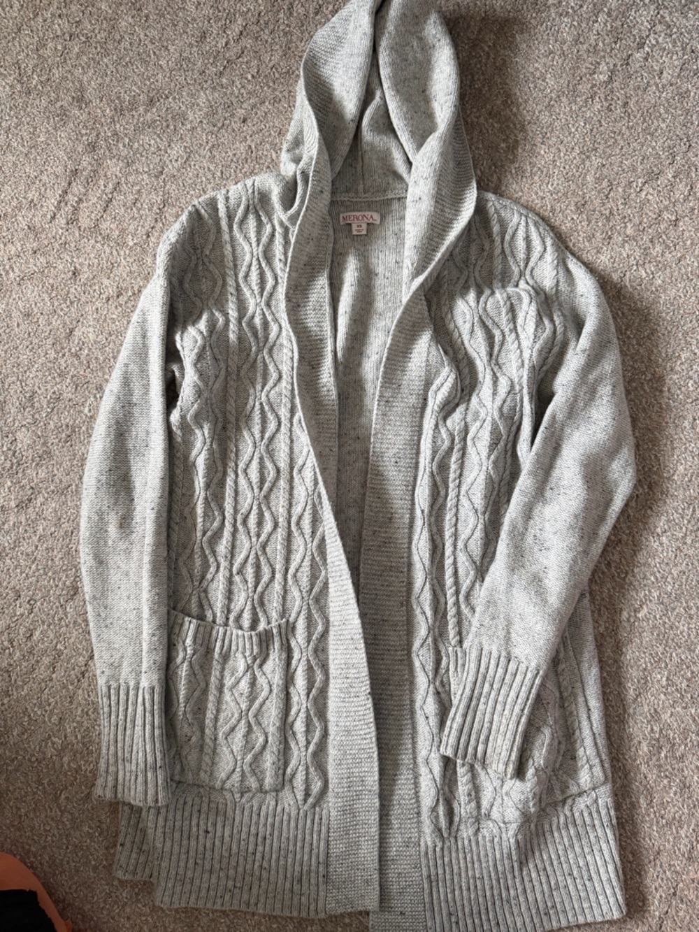 Merona Light Gray Hooded Cable Knit Cardigan Sweater